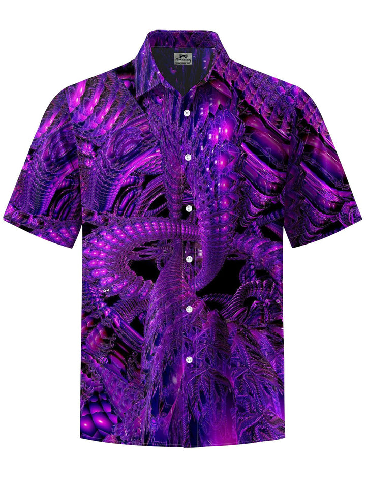 Alohadaddy® Vintage Abstract Texture Print Chest Pocket Mens Short Sleeve Shirt Big &amp; Tall