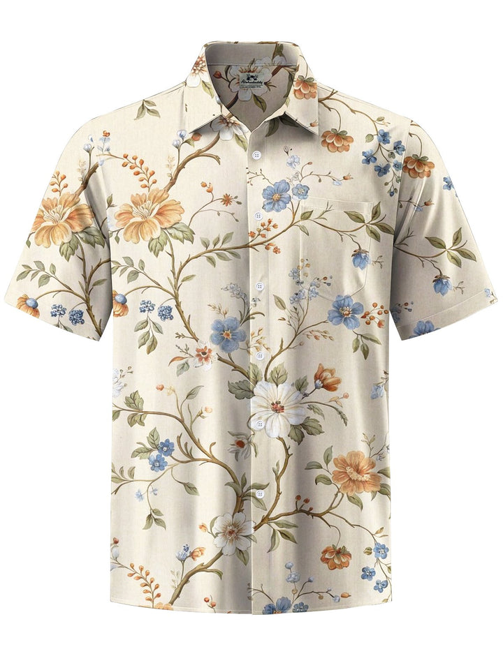 Alohadaddy® Vintage Hawaiian Floral Art Print Chest Pocket Mens Short Sleeve Shirt Big &amp; Tall