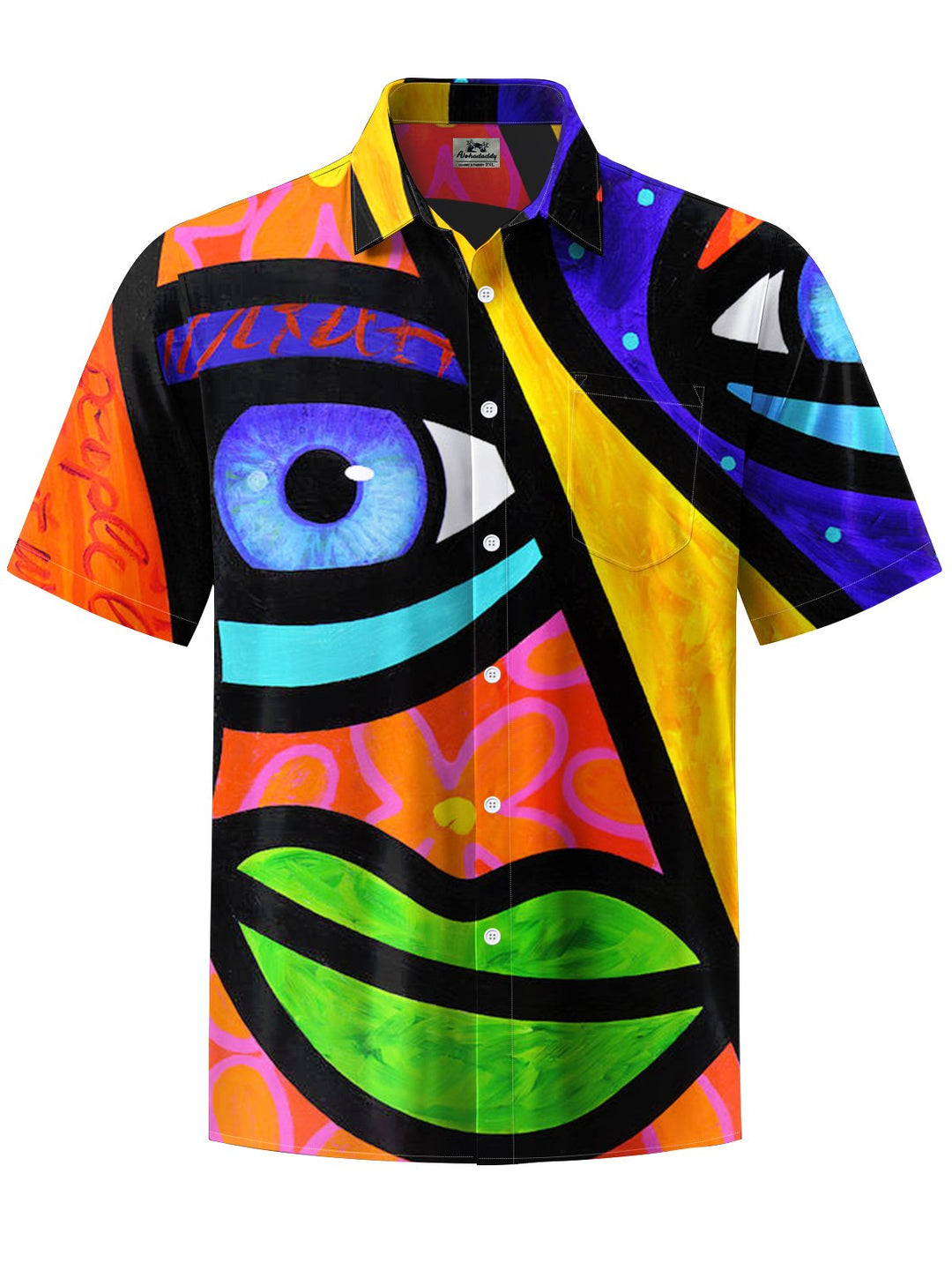 Alohadaddy® Casual Graffiti Abstract Print Art Chest Pocket Men Short Sleeve Shirt Big &amp; Tall