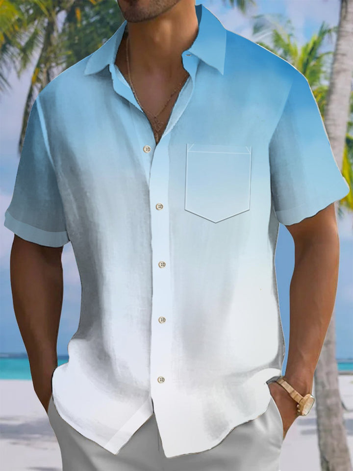 Alohadaddy® Hawaii Ombre Art Print Chest Pocket Mens Short Sleeve Shirt Big &amp; Tall