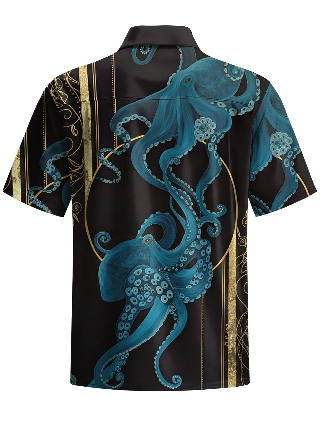 Alohadaddy® Casual Octopus Stripe Art Print Chest Pocket Mens Short Sleeve Shirt Big &amp; Tall