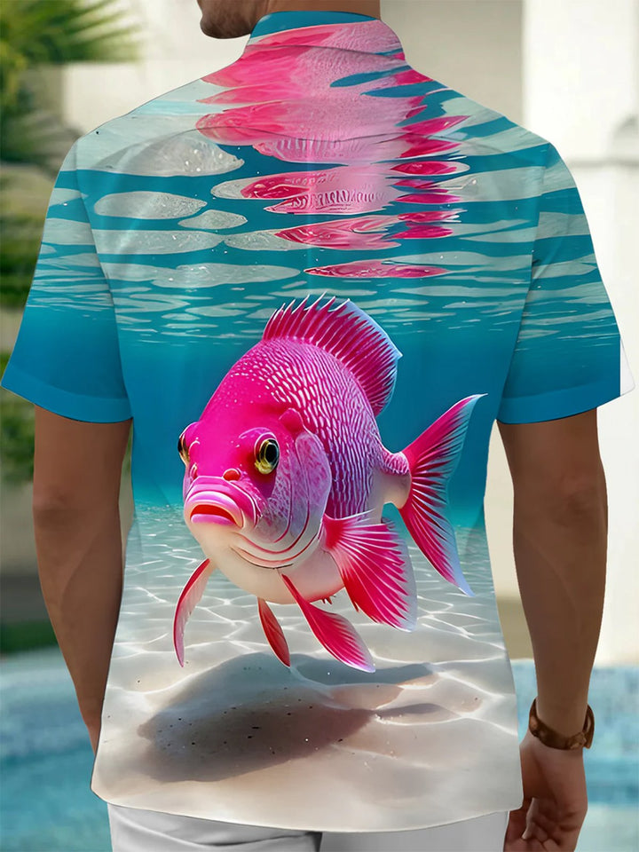 Alohadaddy® Hawaiian fish print chest pocket men&
