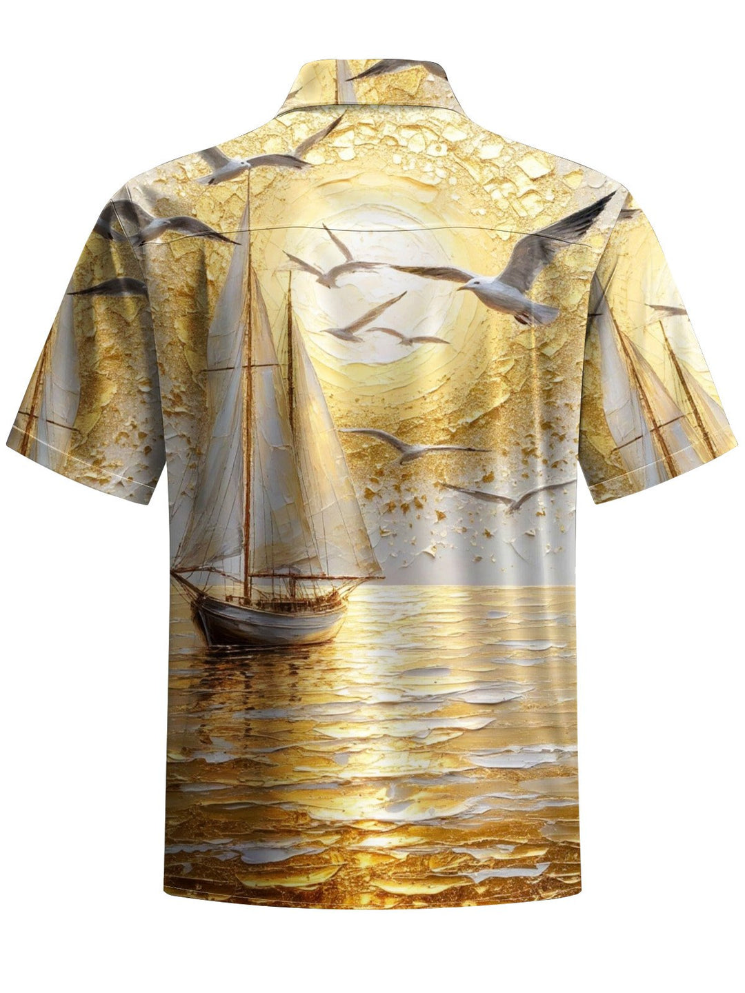 Alohadaddy® Retro Casual Oil Painting Sailboat Print Art Chest Pocket Men&