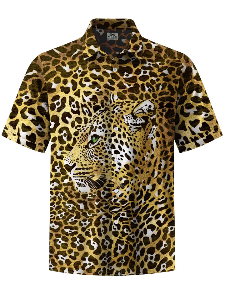 Alohadaddy® Casual Leopard Print Art Print Chest Pocket Men&
