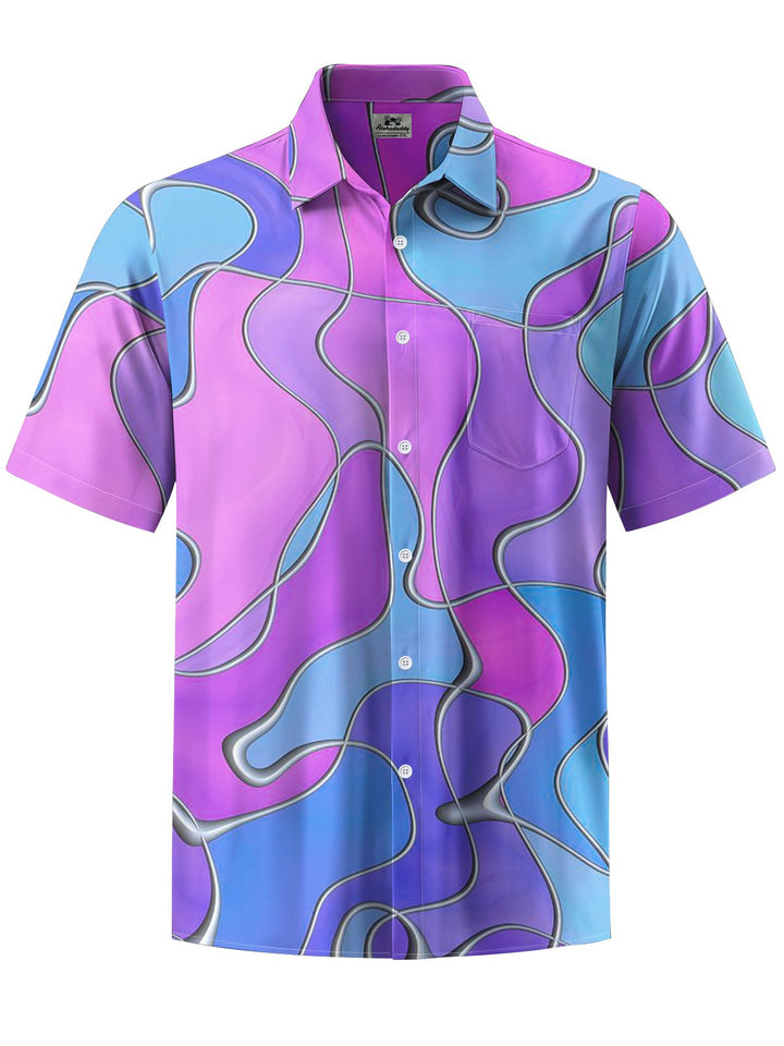 Alohadaddy® Casual Abstract Stripe Art Print Chest Pocket Stretch Men&