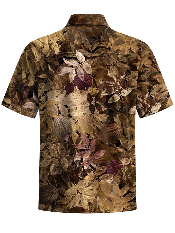 Alohadaddy® Vintage Leaf Art Print Chest Pocket Stretch Men&