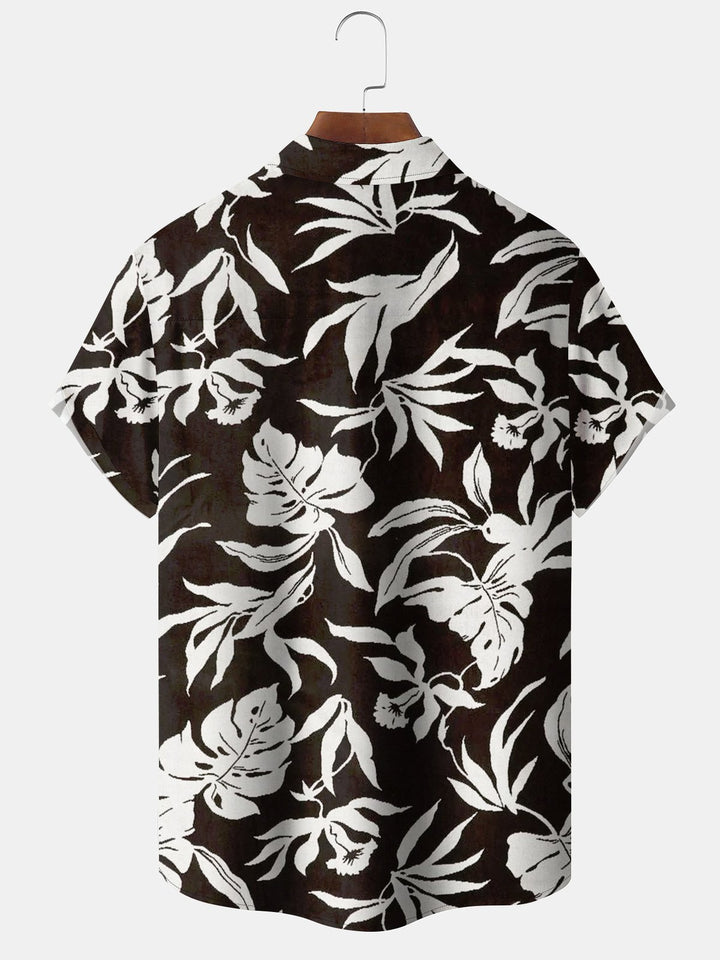 Alohadaddy® Vintage Leaf Print Pocket Button Stretch Men&