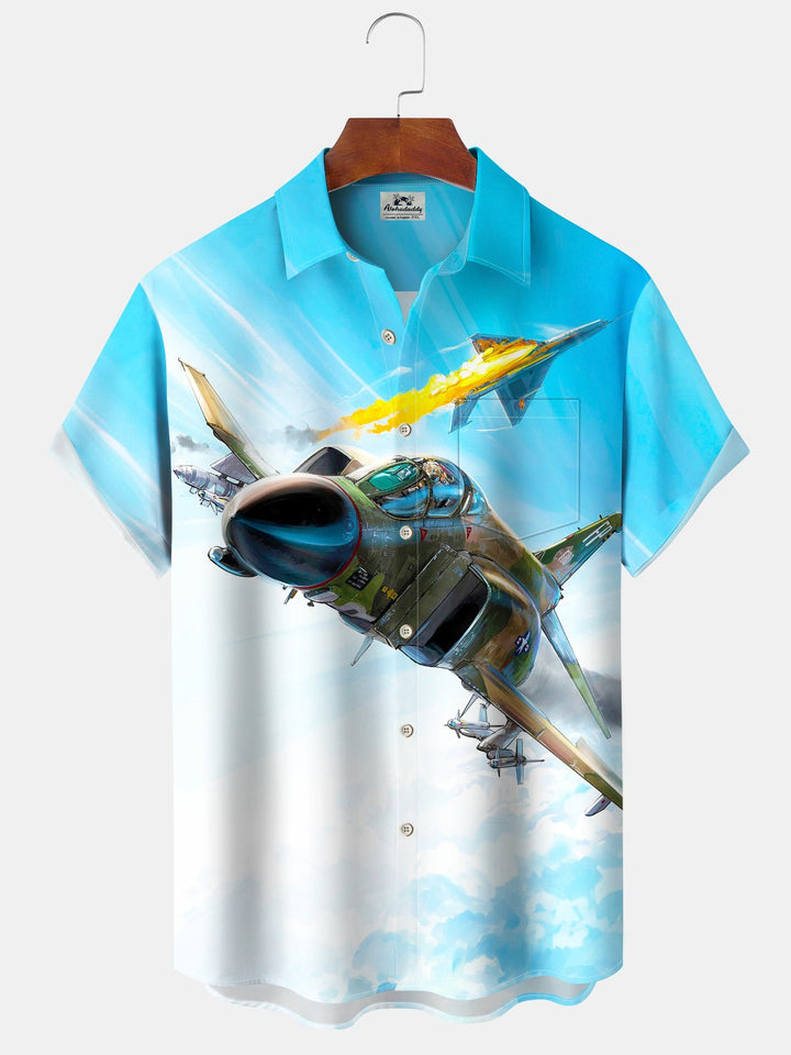 Alohadaddy® Casual Fighter Plane on Fire Printed Pocket Stretch Men&