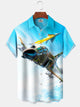Alohadaddy® Casual Fighter Plane on Fire Printed Pocket Stretch Men's Short Sleeve Shirt Big & Tall