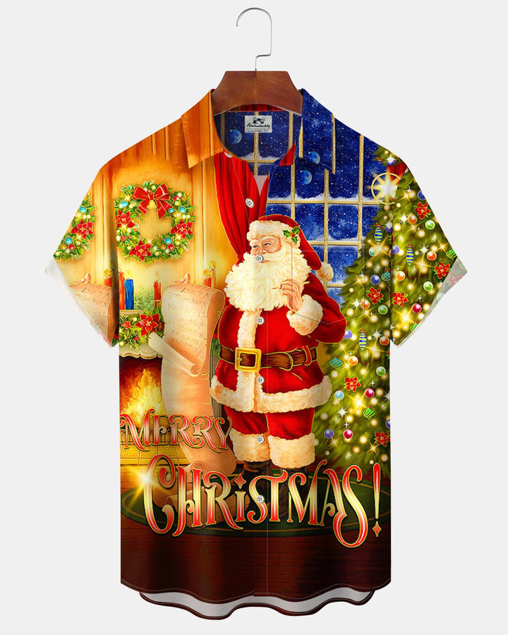 Alohadaddy® Christmas Santa Print Pocket Elastic Button Men&