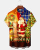Alohadaddy® Christmas Santa Print Pocket Elastic Button Men's Short Sleeve Shirt Big & Tall