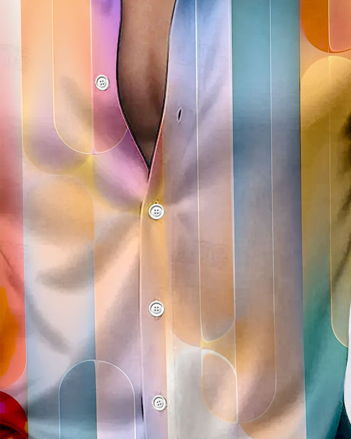 Alohadaddy® Satin Glossy Striped Printed Button-Up Stretch Men&