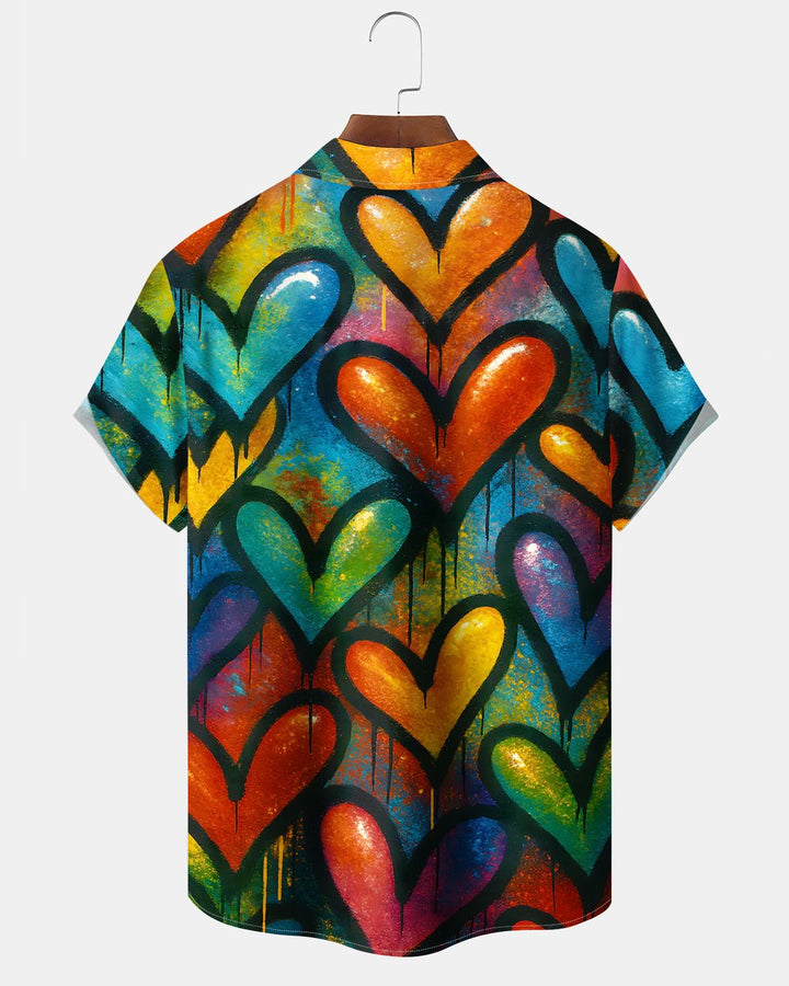 Alohadaddy® Vintage Heart Print Art Pocket Button Stretch Men&