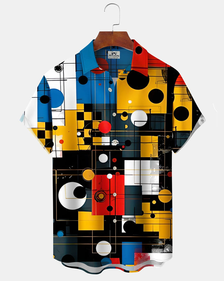 Alohadaddy® Retro Geometric Print Art Pocket Button Stretch Men&