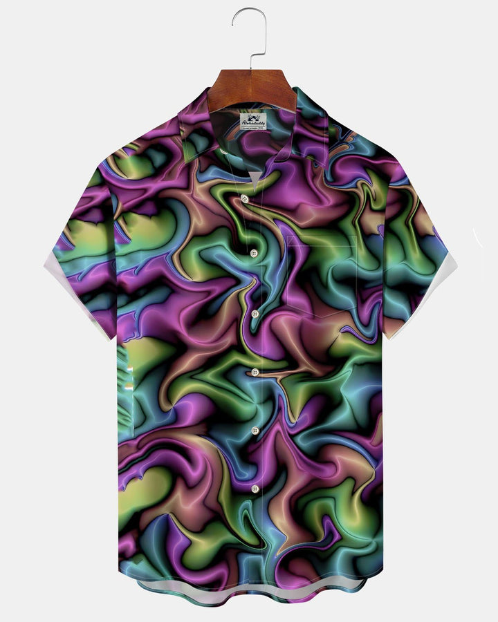 Alohadaddy® Casual Abstract Texture Print Art Button-Down Short-Sleeve Shirt with Pockets for Men Big &amp; Tall