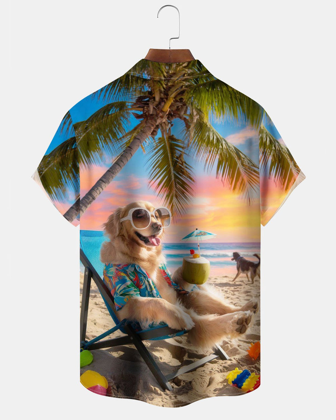 Alohadaddy® Hawaiian Vacation Fun Dog Print Art Pocket Button Men&