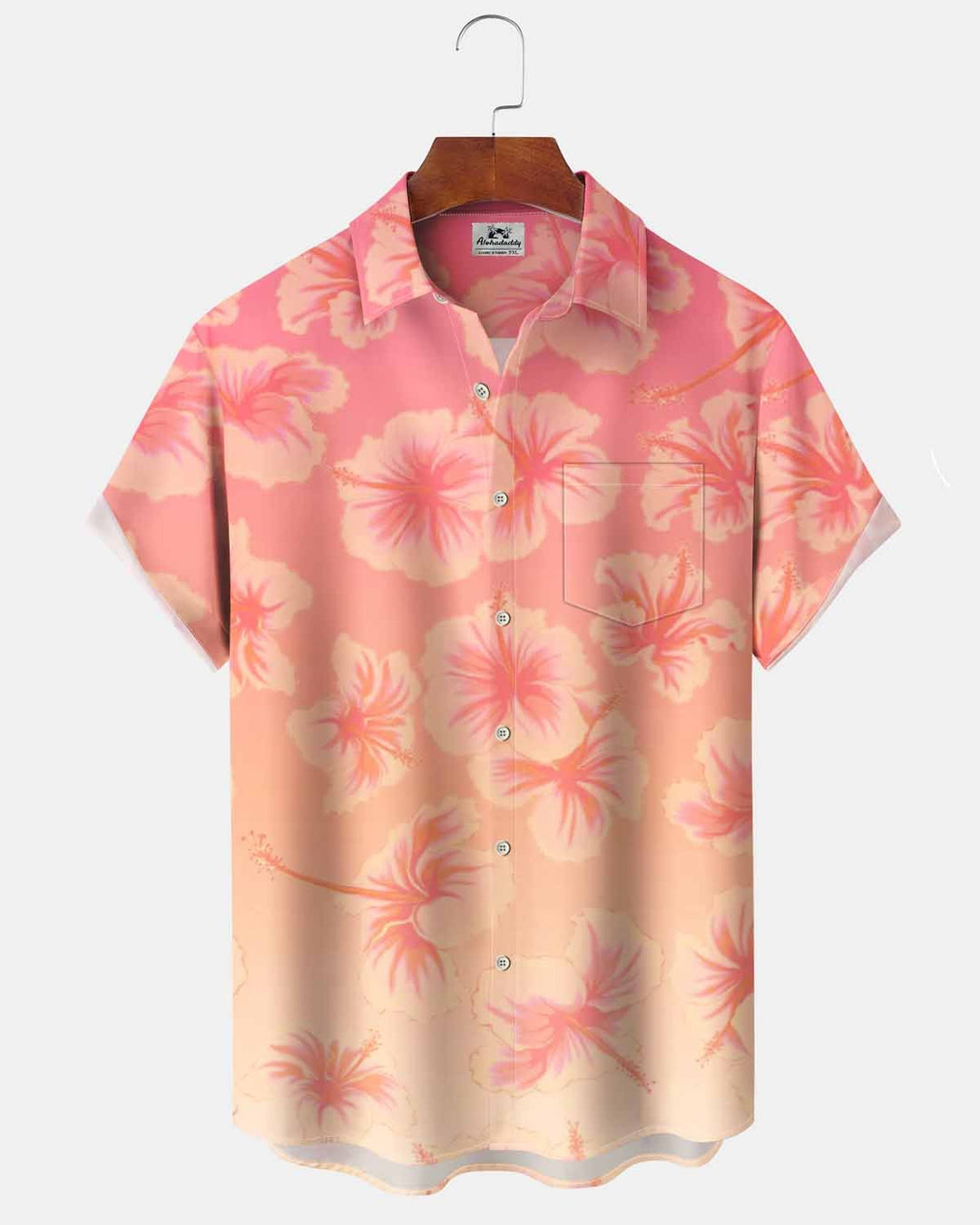 Alohadaddy® Hawaiian Floral Gradient Print Art Cardigan with Pockets and Buttons for Men - Short Sleeve Shirt Big &amp; Tall
