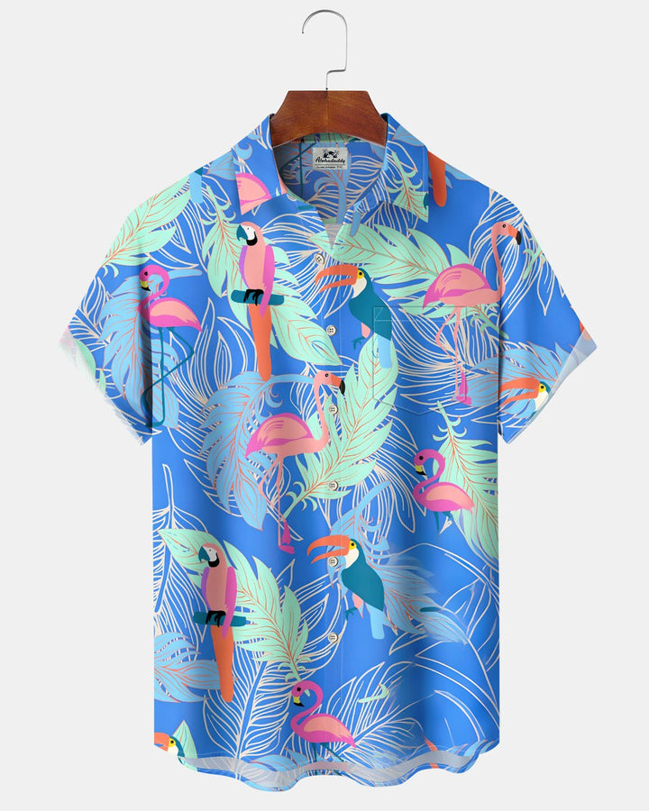 Alohadaddy® Casual Hawaiian Parrot Print Art Button Pocket Cardigan Men&