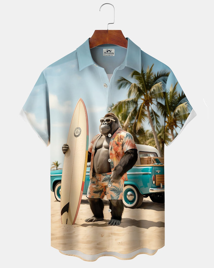 Alohadaddy® Casual Orangutan Hawaiian Print Art Button Pockets Cardigan, Men&