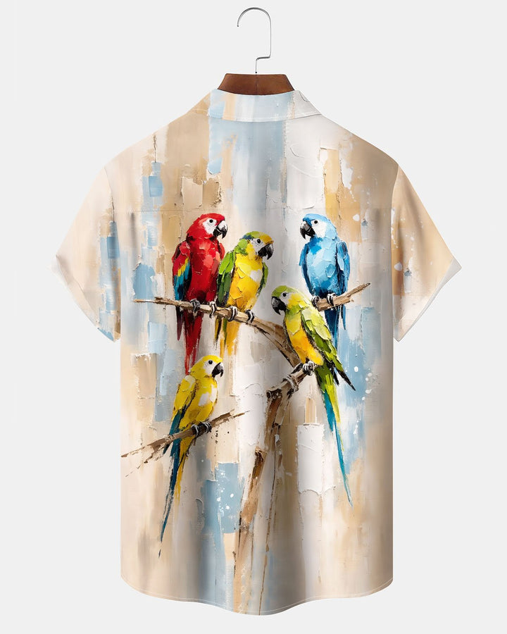 Alohadaddy® Hawaiian Parrot Print Art Button Pocket Cardigan Men&