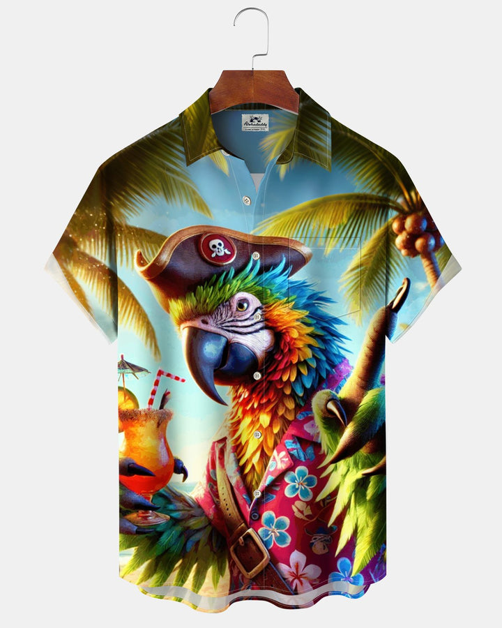 Alohadaddy® Hawaiian Parrot Print Art Button Pocket Cardigan Men&