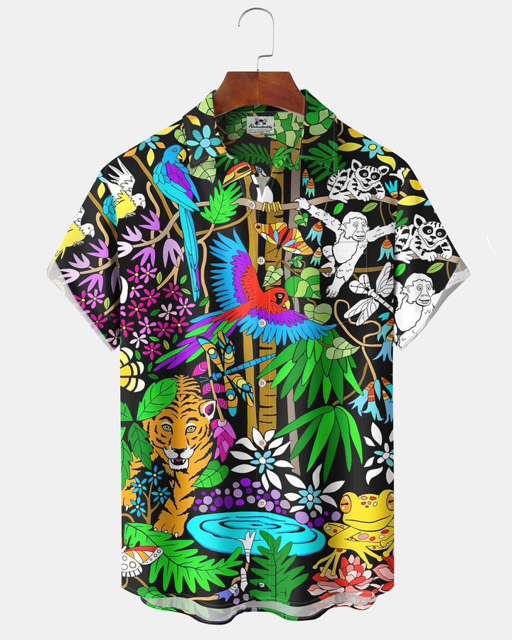 Alohadaddy® Hawaiian Palm Leaf Print Art Button Pocket Cardigan Men&