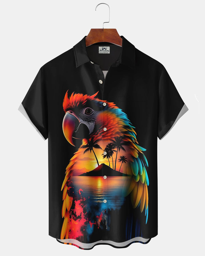 Alohadaddy® Hawaiian Parrot Print Art Button Pocket Cardigan Men&