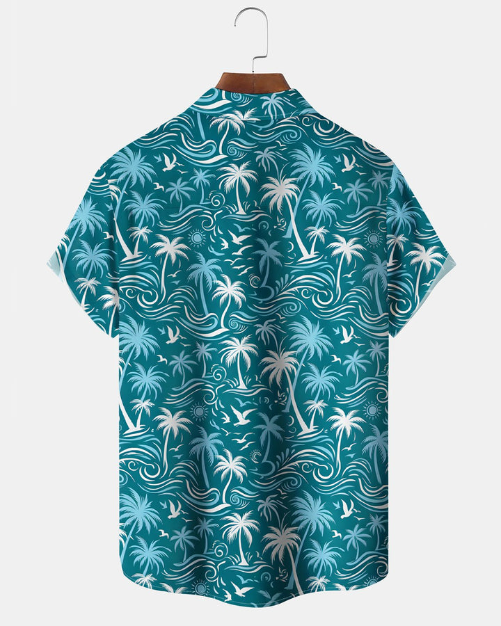 Alohadaddy® Hawaiian Palm Tree Print Art Button Pocket Cardigan Men&