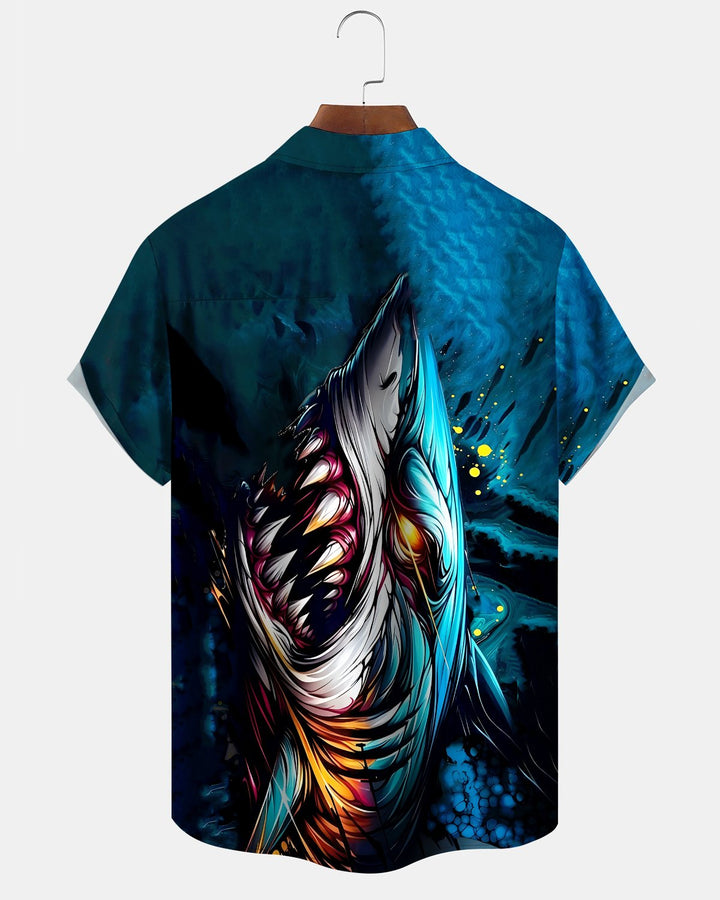 Alohadaddy® Casual Shark Print Art Button Pocket Cardigan Men&