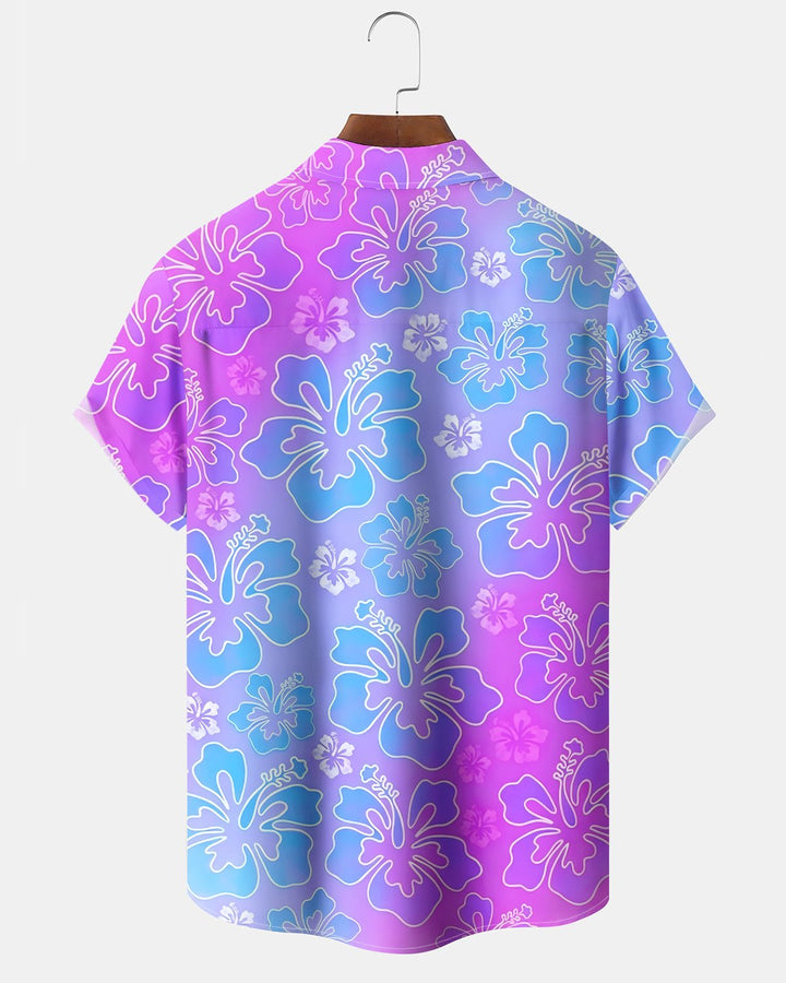 Alohadaddy® Hawaiian Gradient Floral Print Art Buttons  Pockets  Cardigan  Men&
