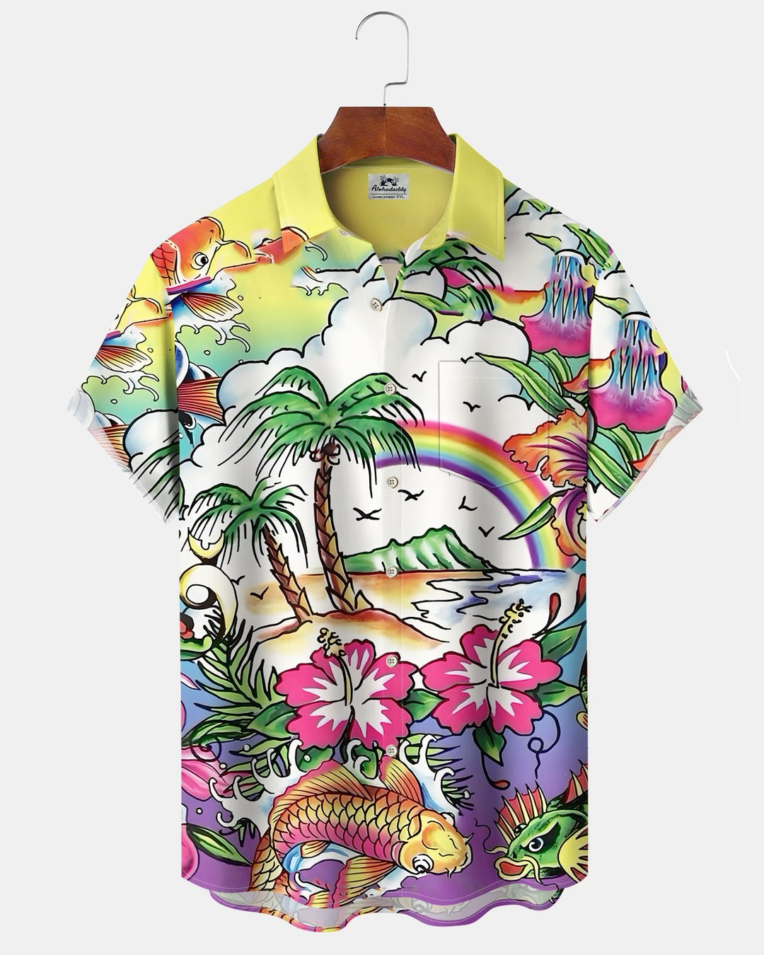 Alohadaddy® Hawaiian Palm Tree Print Art Button Pocket Cardigan Men&