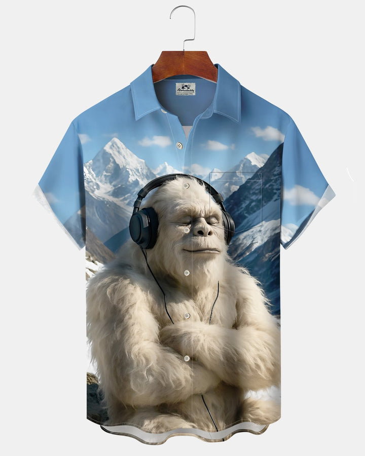 Alohadaddy® Hawaiian Bigfoot Print Art Button Pocket Cardigan Men&