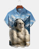 Alohadaddy® Hawaiian Bigfoot Print Art Button Pocket Cardigan Men's Short Sleeve Shirt