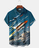 Alohadaddy® Men's Casual Short-Sleeve Shirt – Rocket Art Print, Button-Down Pocket Open-Front Style