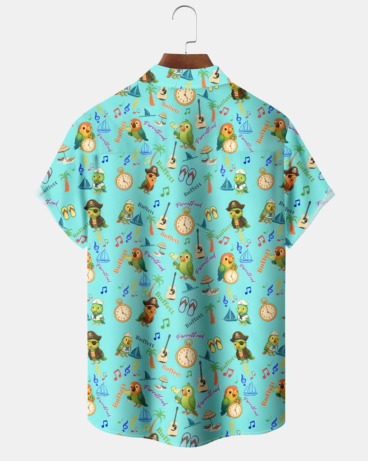 Alohadaddy® Hawaiian Parrot Print Art Button Pocket Cardigan Men&