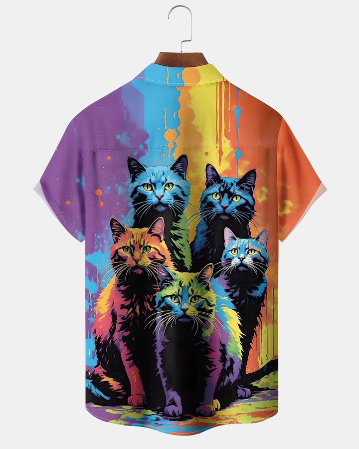 Alohadaddy® Vintage Cat Print Art Button Pocket Cardigan Men&