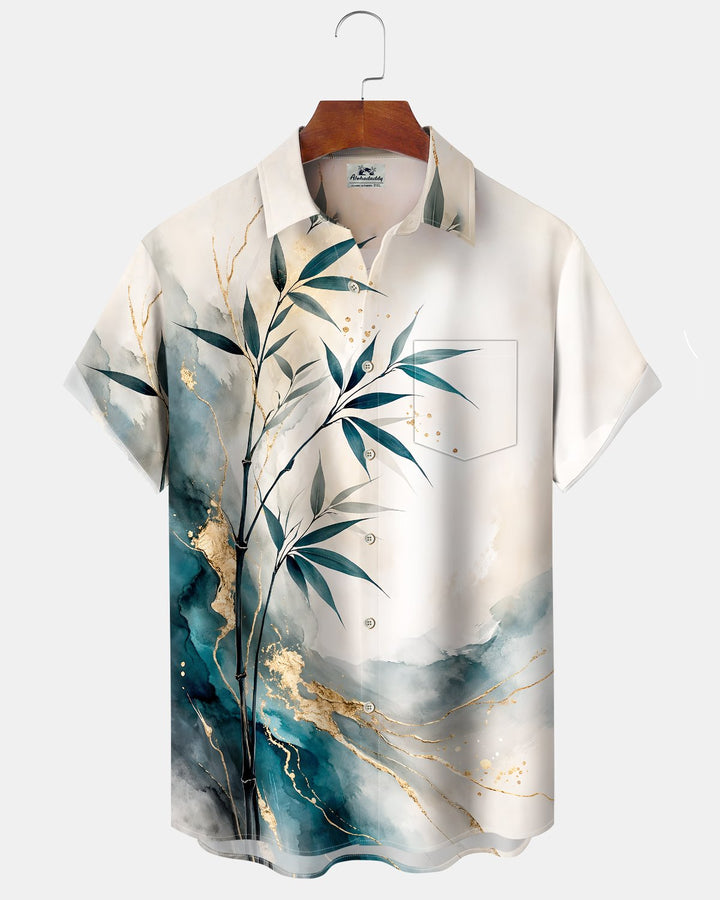 Alohadaddy® Hawaiian Bamboo Print Art Button Pocket Cardigan Men&