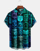Alohadaddy® Men's Short-Sleeve Button-Down Shirt with Hawaiian Tiki Totem Print and Chest Pocket