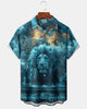 Alohadaddy® Men's Short-Sleeve Button-Down Shirt  Vintage Lion Art Print with Pocket
