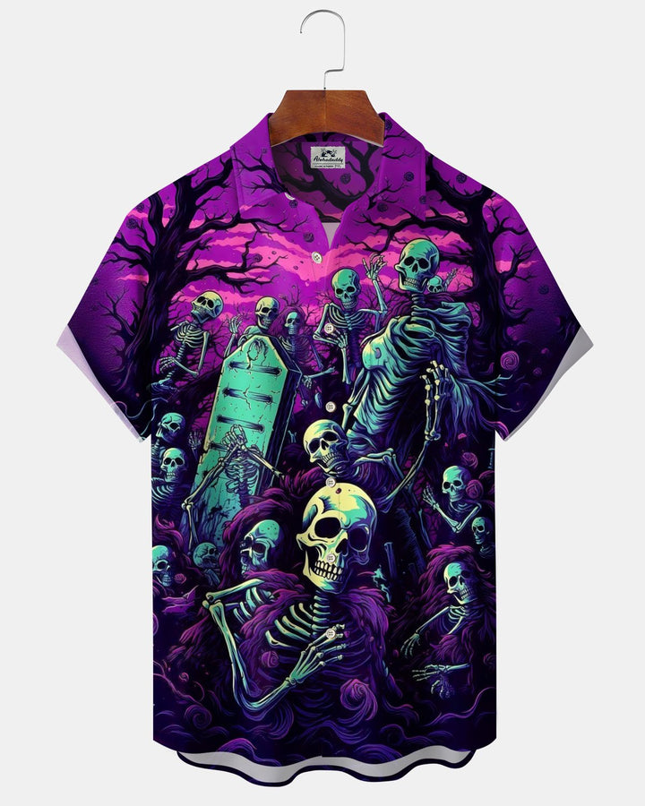 Alohadaddy® Holiday Halloween Graphic Print Button-Down Pocket Cardigan-Style Men&