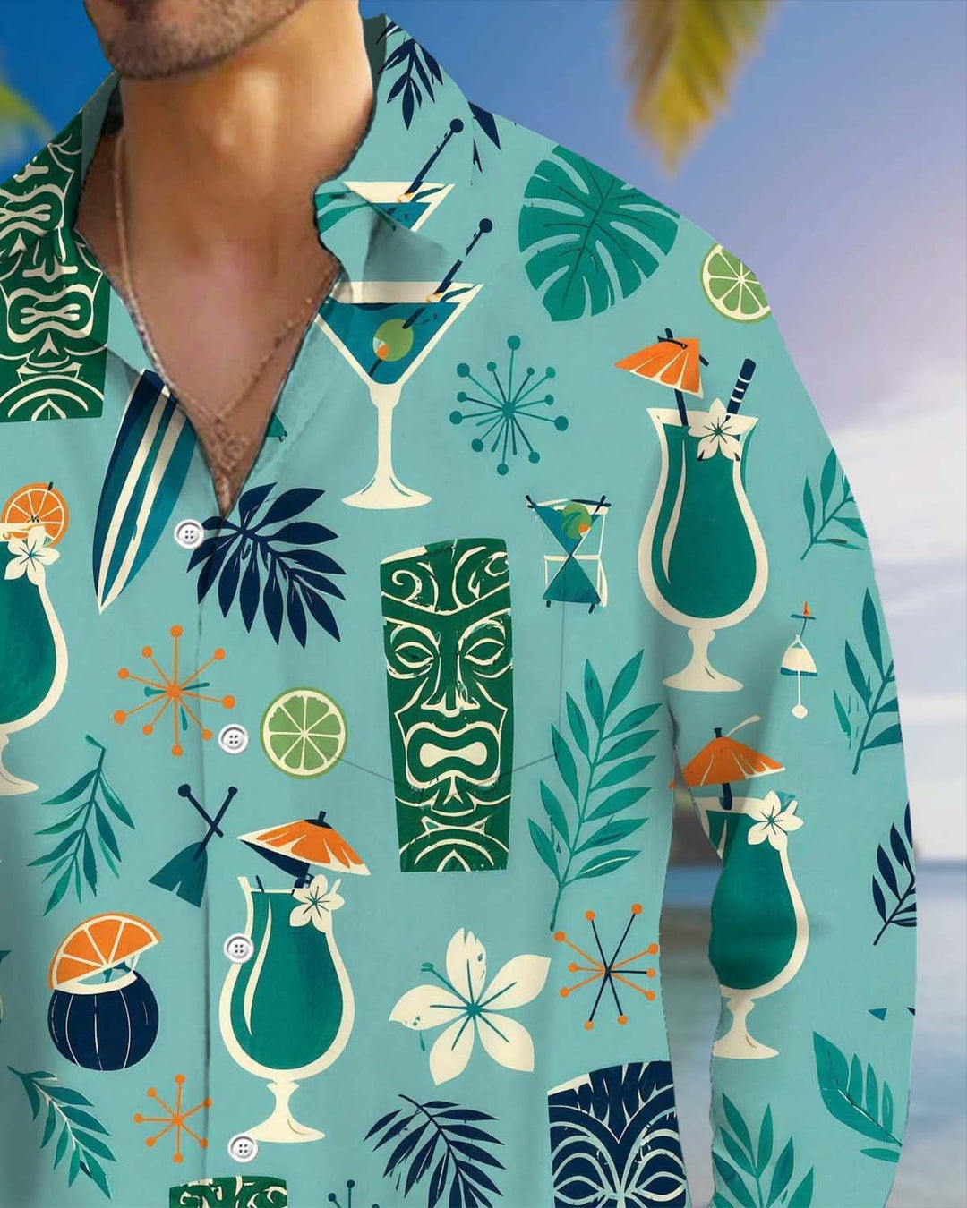 Alohadaddy® Vintage Tiki Pocket Men’s Long-Sleeve Shirt