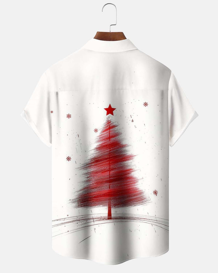 Alohadaddy® Men’s Short-Sleeve Button-Down Shirt  Casual Christmas Tree Print Cardigan with Pocket