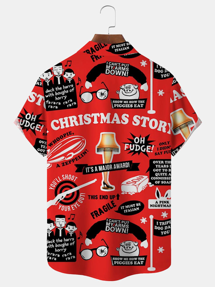Camisa de manga corta con bolsillo y botones para hombre con estampado de la película navideña Alohadaddy A Christmas Story