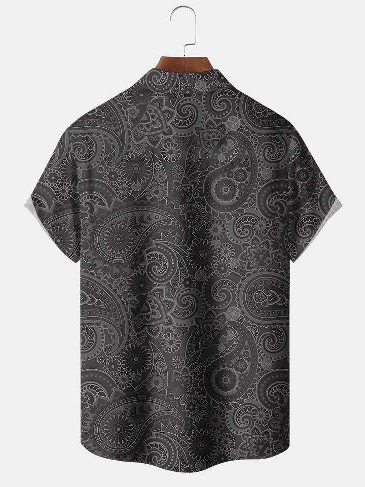 Alohadaddy Vacation Hawaii Cashew Flower Print Art Pocket Button Elastic Oversized Shirt