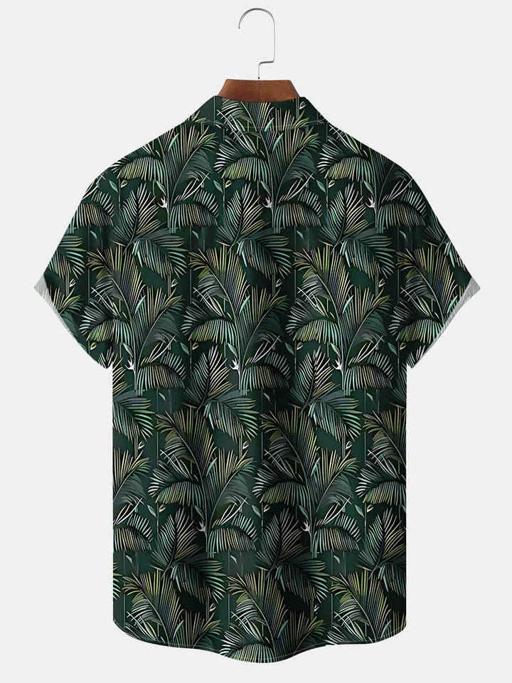 Alohadaddy Hawaiian Vacation Palm Tree Print Art Pockets Buttons Stretch Oversized Shirt
