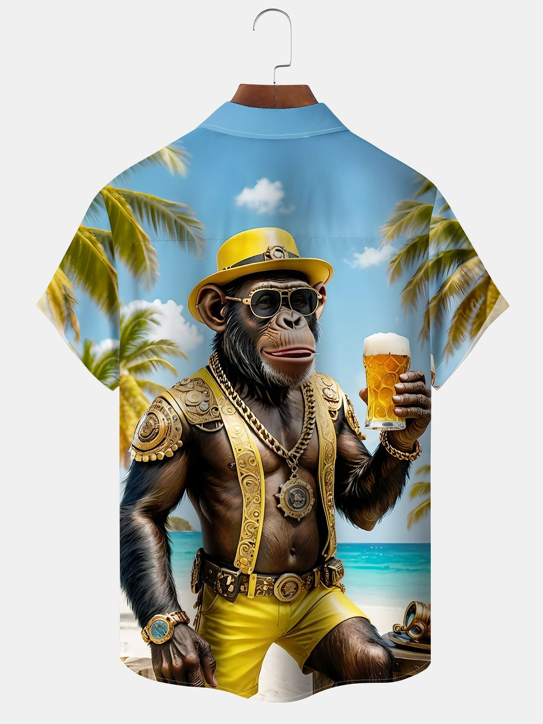 Alohadaddy Hawaiian Orangutan Vacation Print Art Button Cardigan Pocket Stretch Large Size Long Short Sleeve Shirt