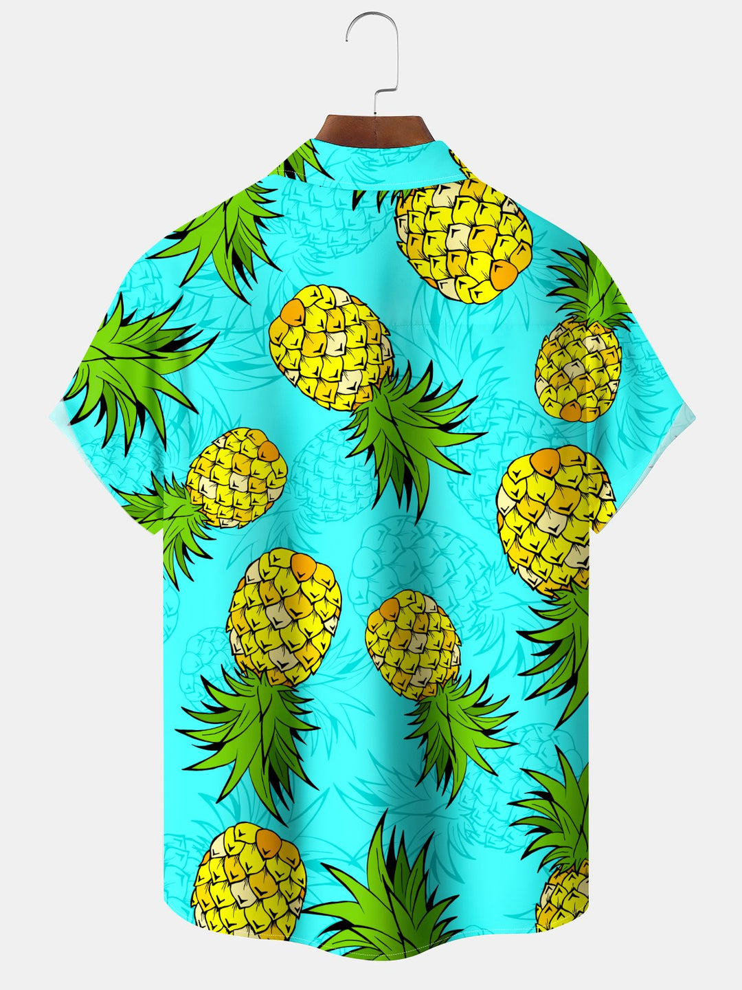 Alohadaddy Hawaiian Pineapple Art Print Cardigan Button Pockets Stretch Long Oversized Short Sleeve Shirt