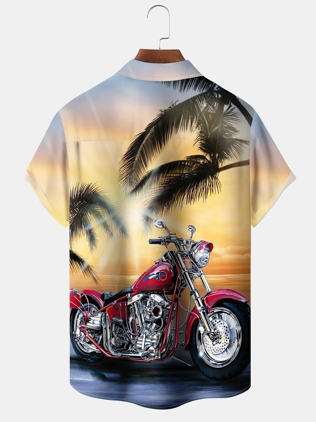 Alohadaddy Hawaiian Leisure Vacation Motorcycle Print Art Button Pocket Cardigan Stretch Large Size Short Sleeve Shirt