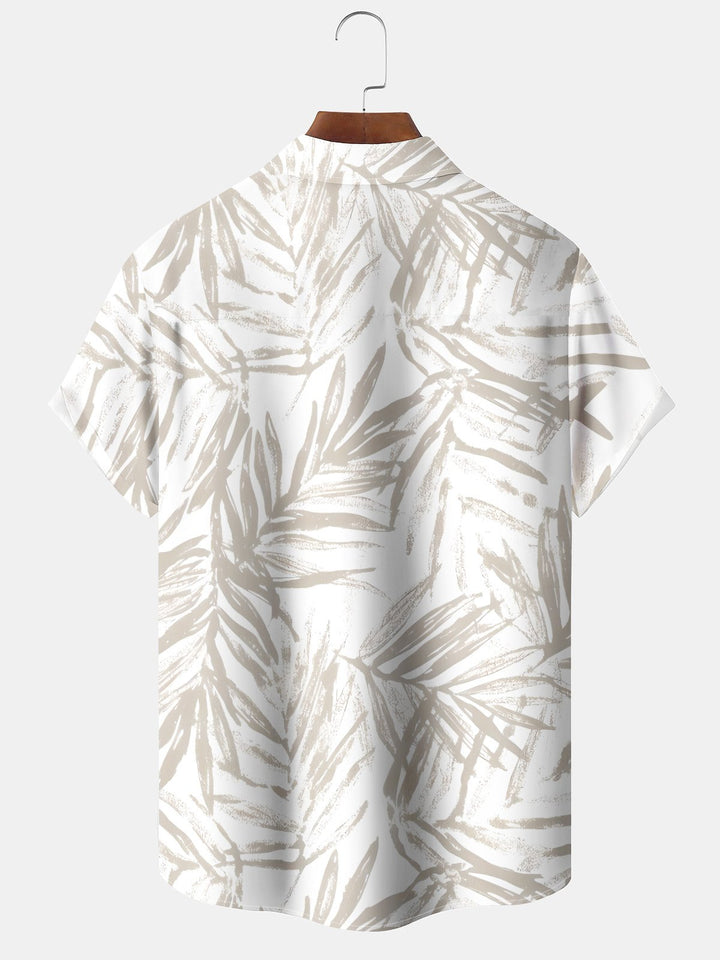 Alohadaddy Moisture Wicking Palm Leaf Art Print Stretch Oversized Chest Pocket Short Sleeve Shirt