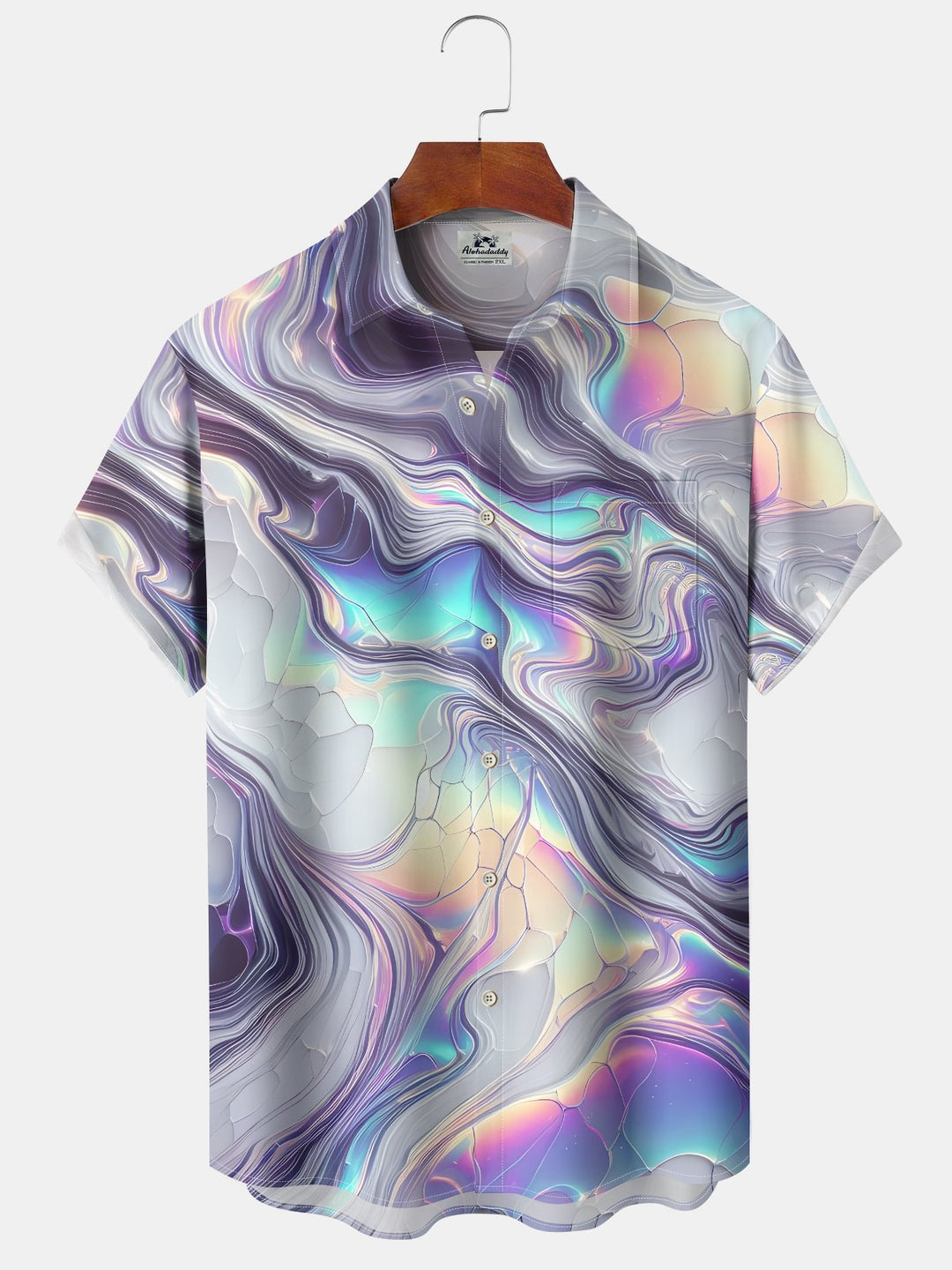 Alohadaddy Casual Abstract Texture Art Print Moisture Wicking Chest Pocket Oversized Stretch Hawaiian Short Sleeve Shirt